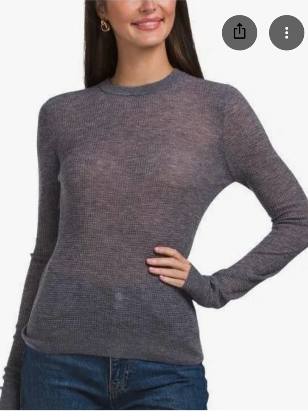 White + Warren Charcoal Superfine Cashmere Waffle Crewneck